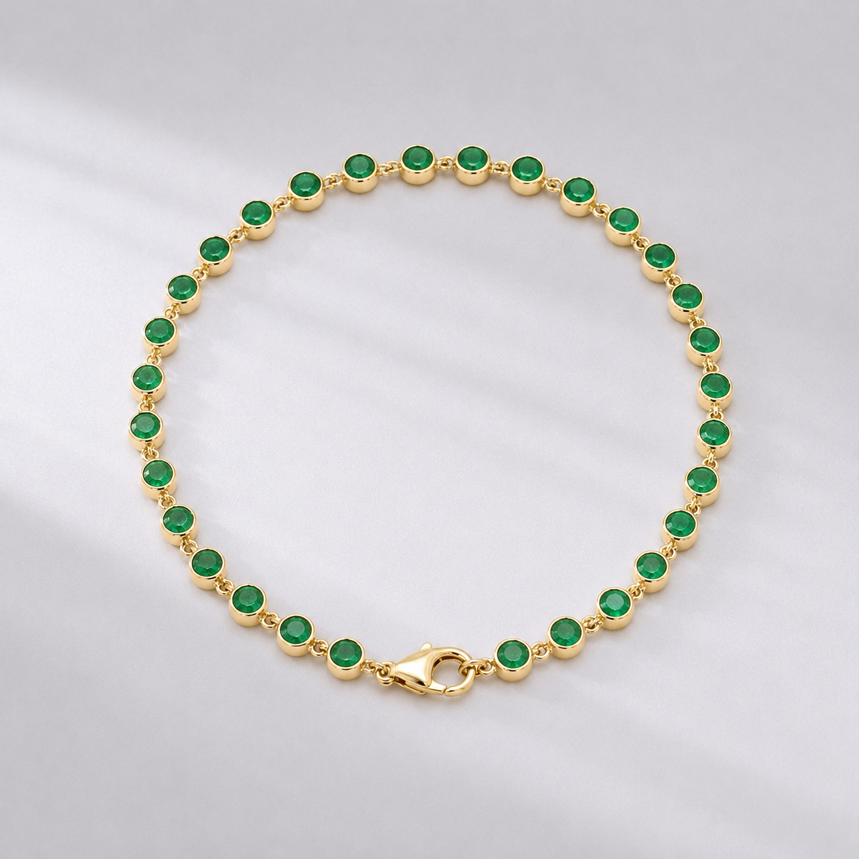 4.60 Carat Natural Emerald Bezel Bracelet: Round Tennis Bracelet in 14K Gold
