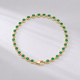 4.60 Carat Natural Emerald Bezel Bracelet: Round Tennis Bracelet in 14K Gold