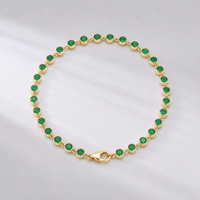 4.60 Carat Natural Emerald Bezel Bracelet: Round Tennis Bracelet in 14K Gold