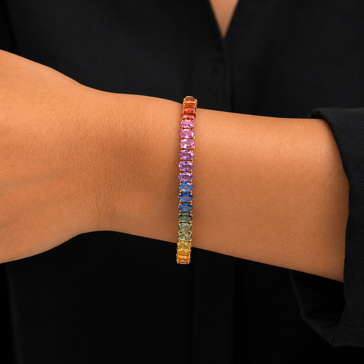 12 Carat Natural Rainbow Sapphire and Multi-Gemstone Bracelet in 18K Gold