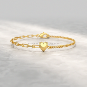 Gold Heart Paperclip & Cuban 50-50 Bracelet