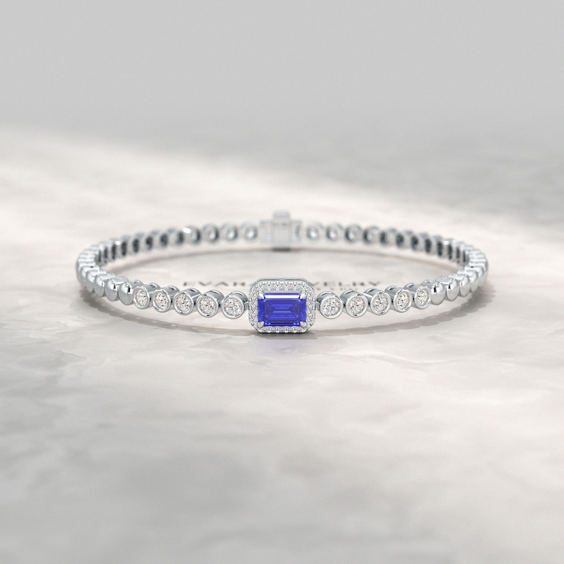 Diamond Tennis Bracelet with Emerald Cut Tanzanite in 14K Solid Gold