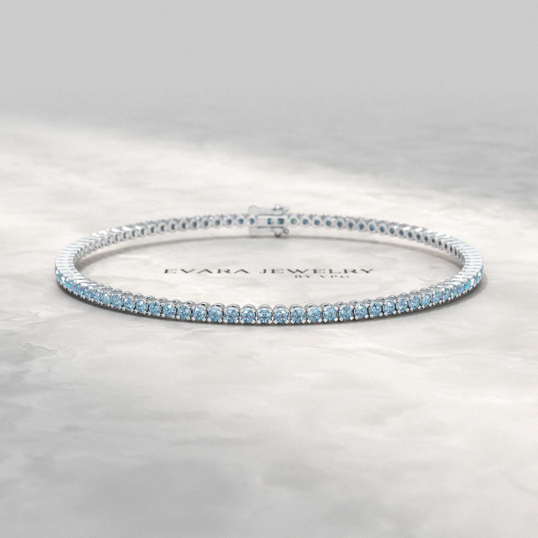 3 Carat Aquamarine Tennis Bracelet in 14K/18K White Gold