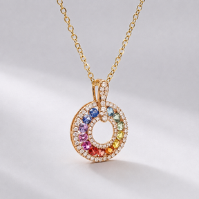Natural Rainbow Sapphire and Lab-Grown Diamond Circle Pendant Necklace in 14K Gold
