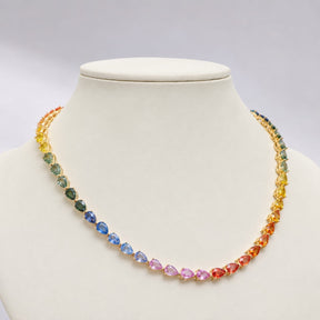 44 Carat Natural Pear-Cut Rainbow Sapphire Prong-Set Tennis Necklace