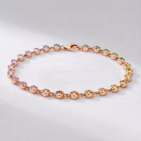 4.45 Carat Natural Rainbow Sapphire Bezel Bracelet: 14K Gold Tennis Bracelet