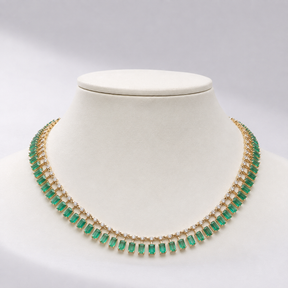 14K Gold Natural Emerald & Diamond Dot Dash Choker Necklace