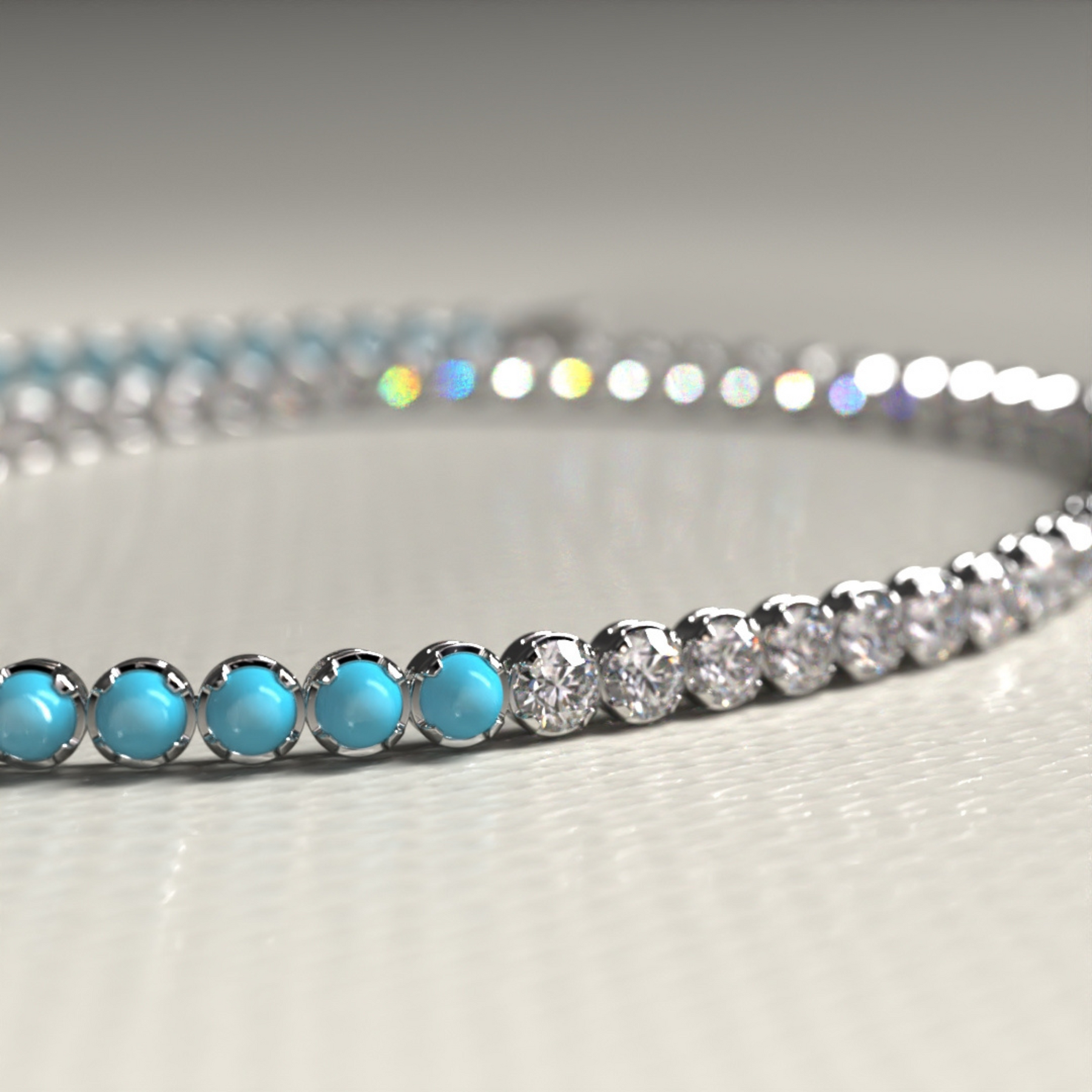 Turquoise & Diamond 50-50 Tennis Bracelet in 14K White Gold