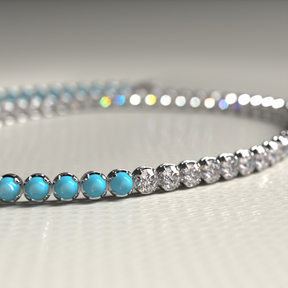 Turquoise & Diamond 50-50 Tennis Bracelet in 14K/18K White Gold