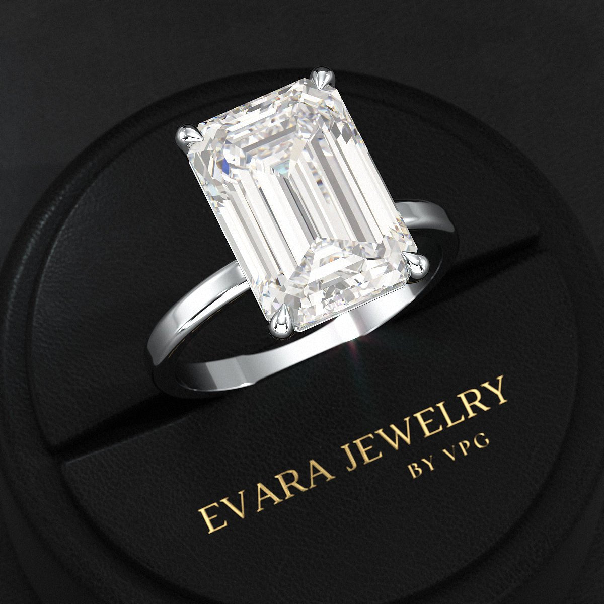 7 Carat Emerald Cut Diamond Solitaire Engagement Ring - Evara Jewelry LLC