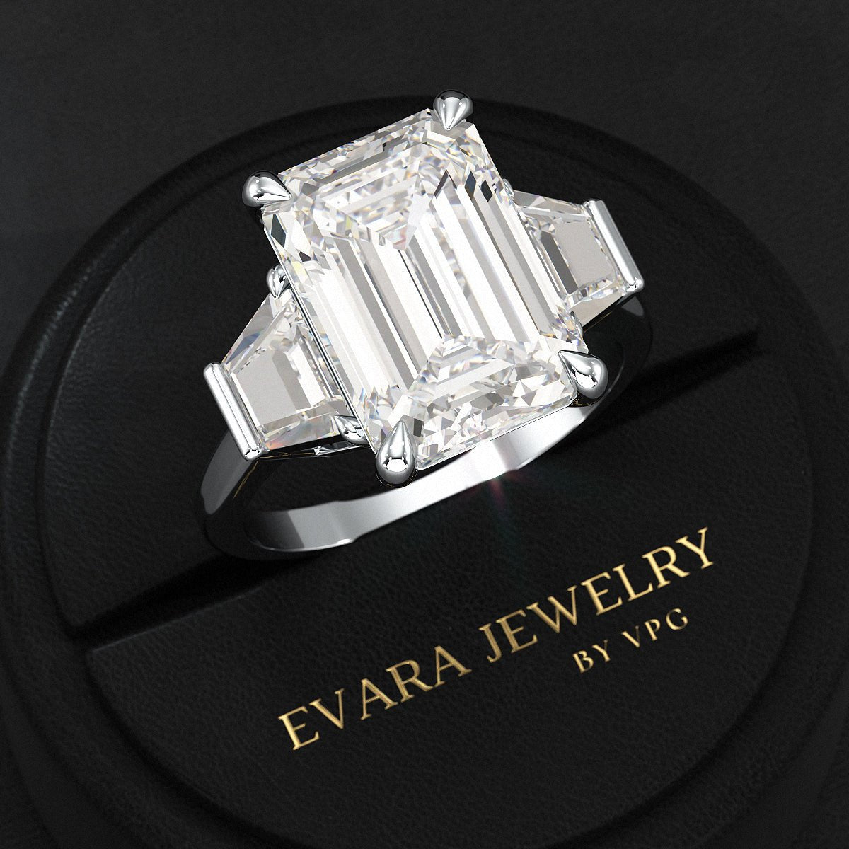 7 Carat Emerald Cut Diamond Wedding Ring - Evara Jewelry LLC
