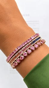 7 Carat Natural Pink Sapphire Princess-Cut Half-Bezel Tennis Bracelet in 18K Gold - Evara Jewelry LLC