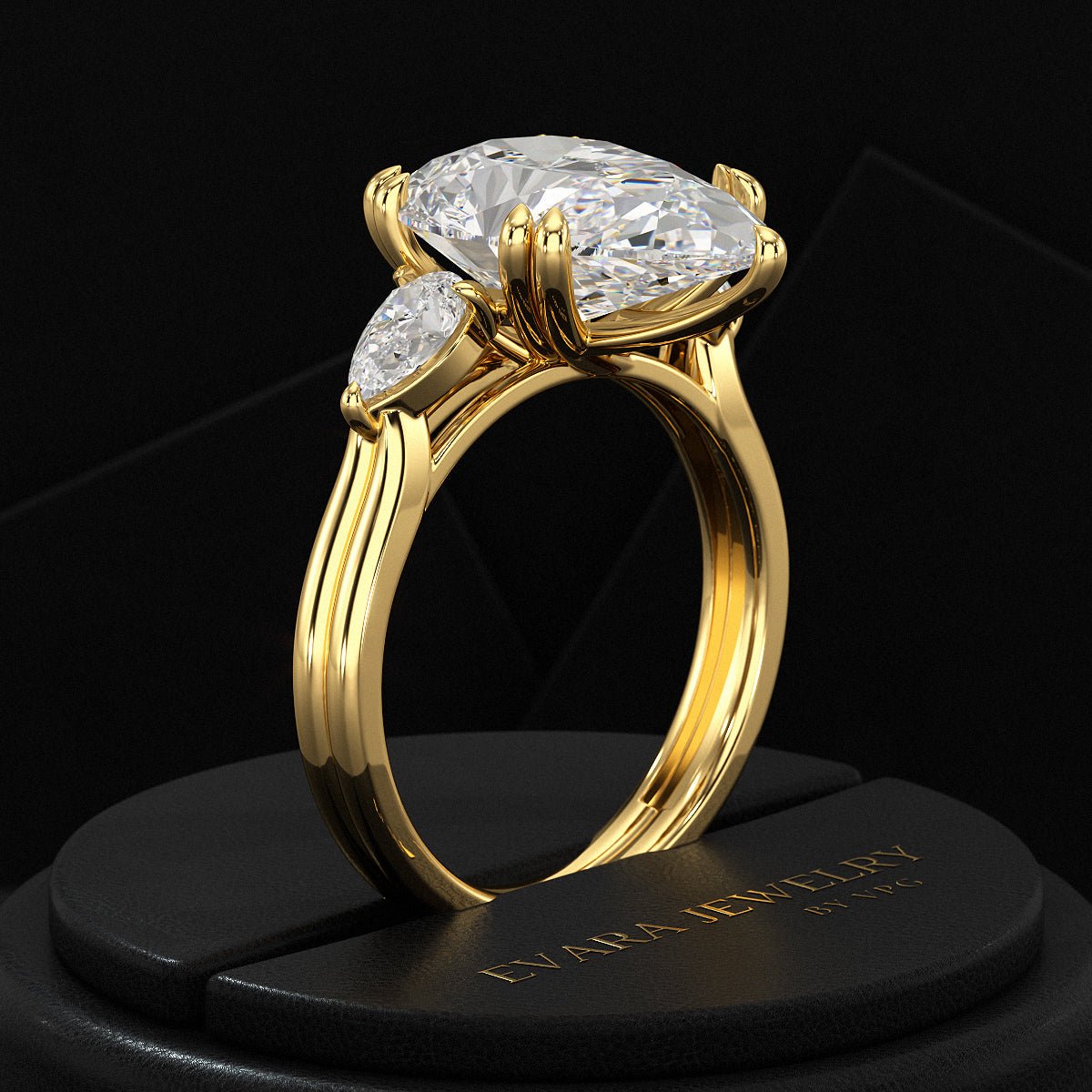7 Carat Pear Cut Diamond Three Stone Ring with Accent Pear Diamonds - Evara Jewelry LLC