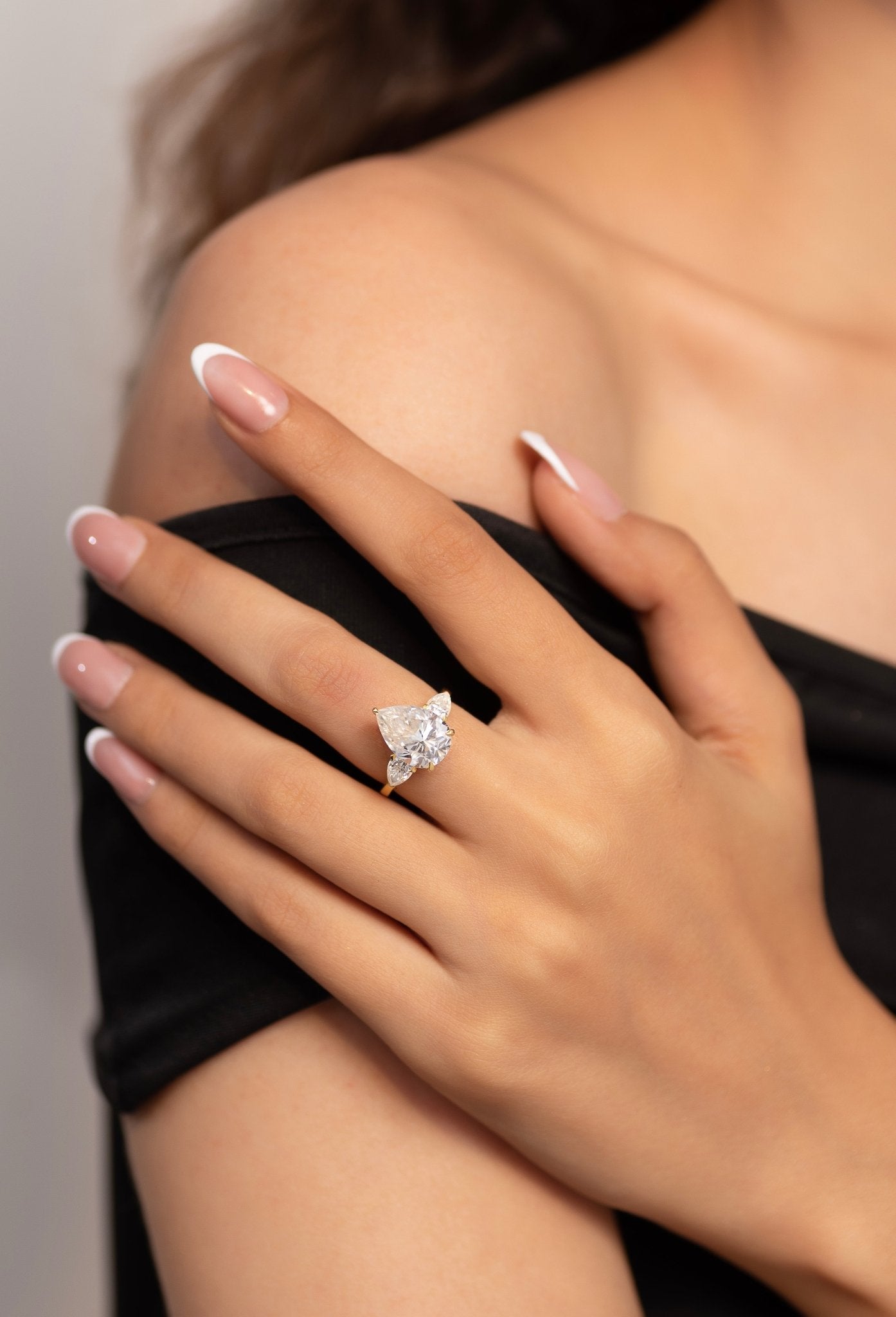7 Carat Pear Cut Diamond Three Stone Ring with Accent Pear Diamonds - Evara Jewelry LLC