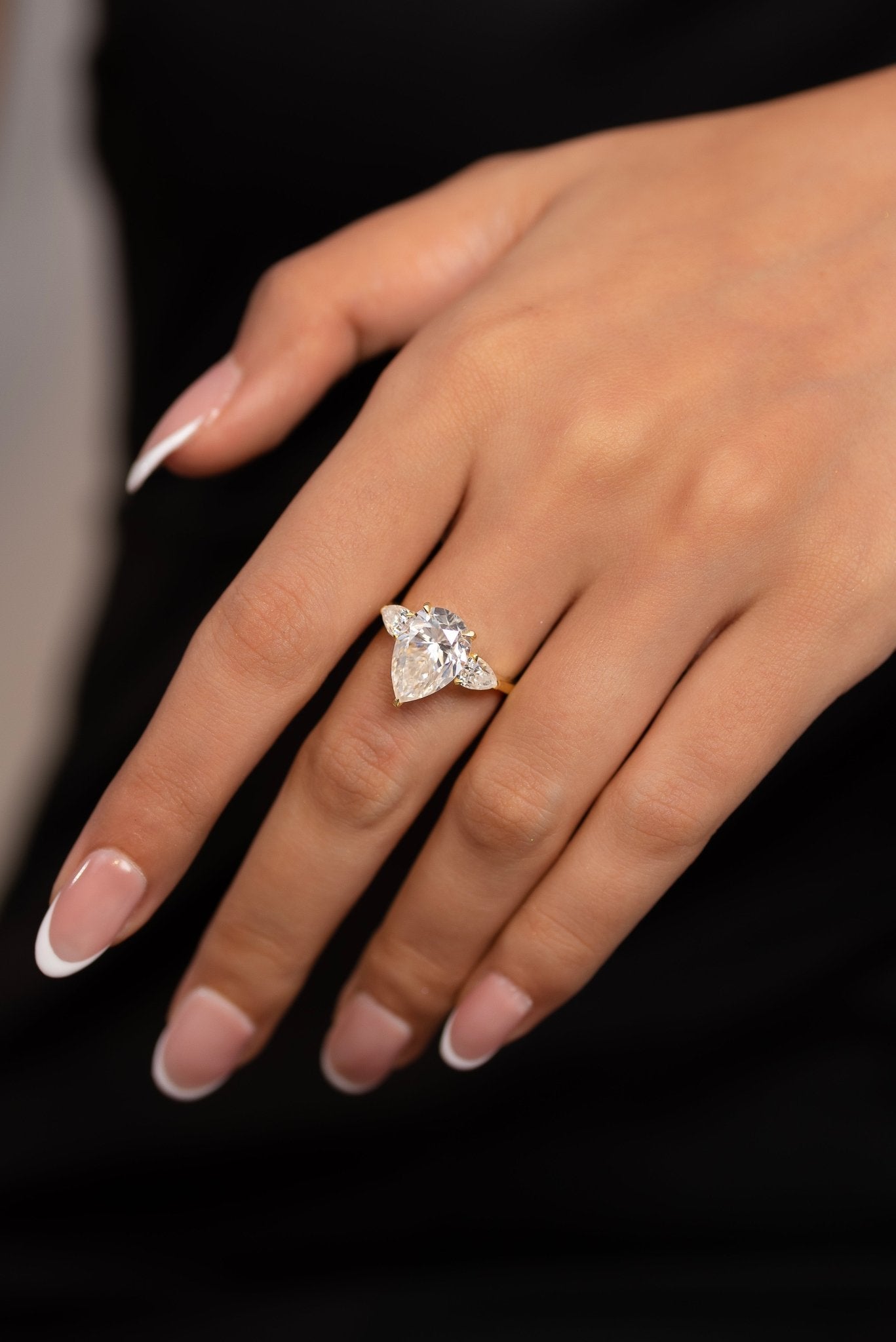 7 Carat Pear Cut Diamond Three Stone Ring with Accent Pear Diamonds - Evara Jewelry LLC