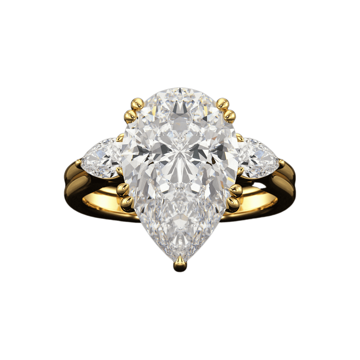 7 Carat Pear Cut Diamond Three Stone Ring with Accent Pear Diamonds - Evara Jewelry LLC