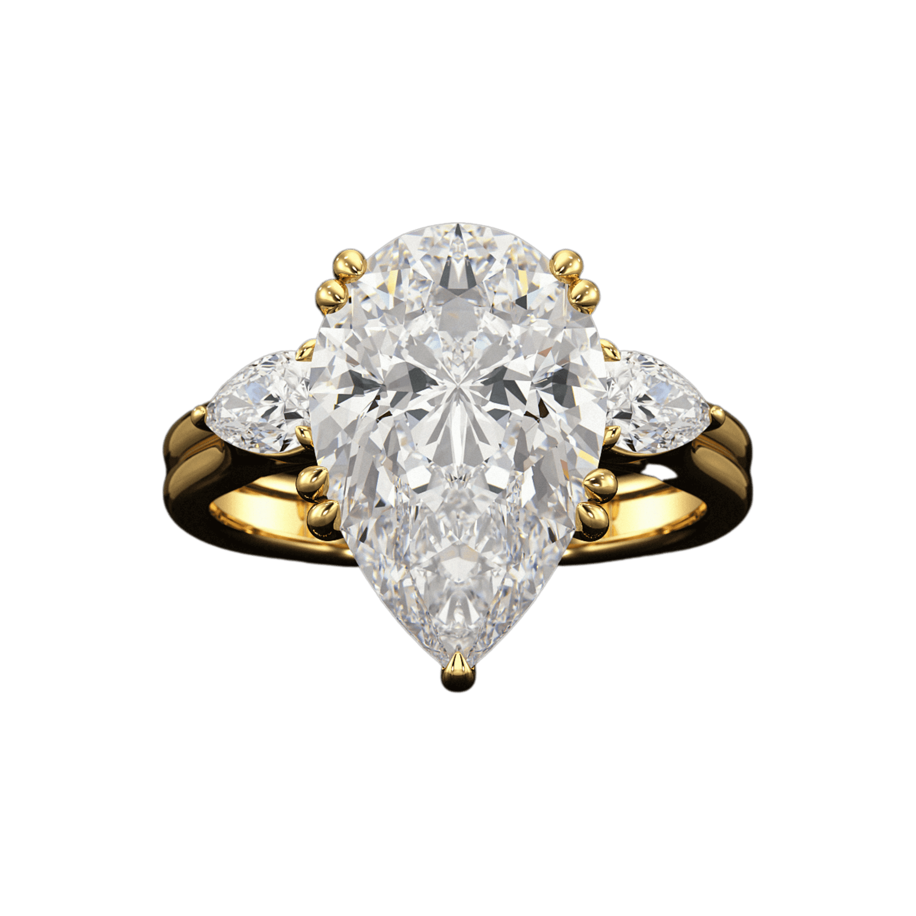7 Carat Pear Cut Diamond Three Stone Ring with Accent Pear Diamonds - Evara Jewelry LLC