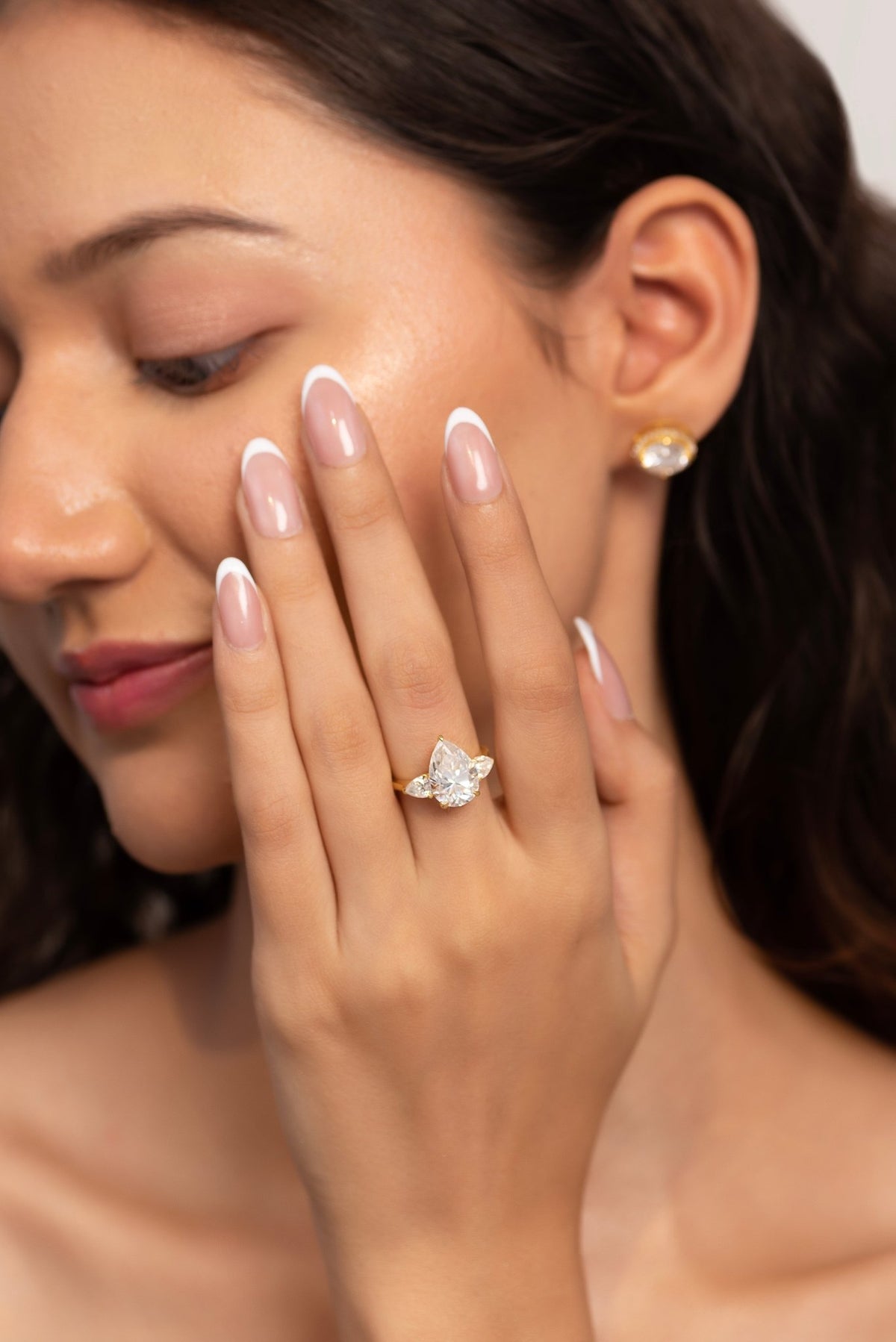 7 Carat Pear Cut Diamond Three Stone Ring with Accent Pear Diamonds - Evara Jewelry LLC