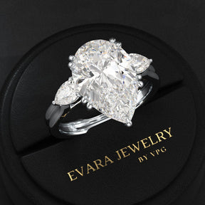 7 Carat Pear Cut Diamond Three Stone Ring with Accent Pear Diamonds - Evara Jewelry LLC