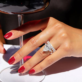 7 Carat Pear Cut Diamond Three Stone Ring with Accent Pear Diamonds - Evara Jewelry LLC