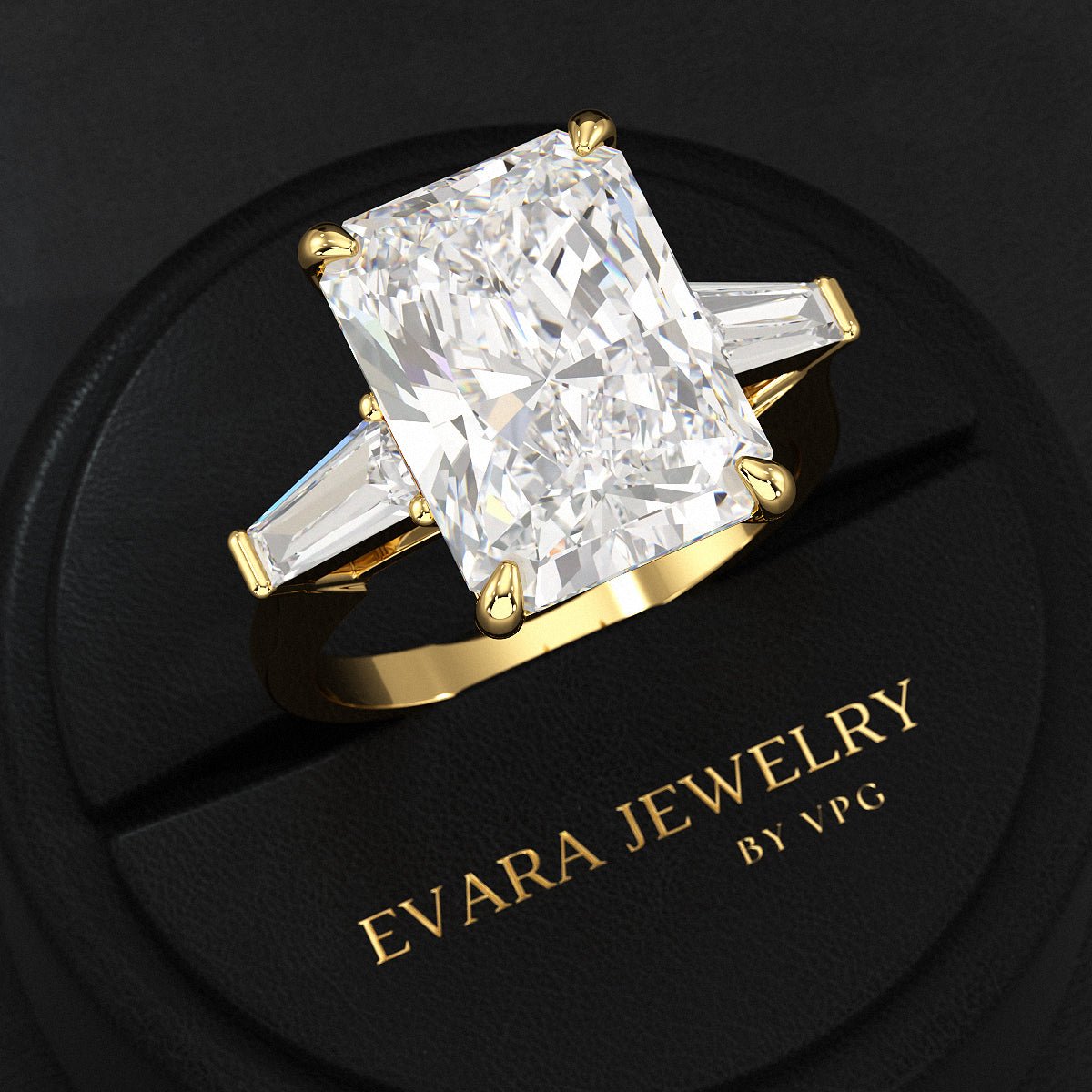 7 Carat Radiant Cut Diamond Three Stone Engagement Ring - Evara Jewelry LLC
