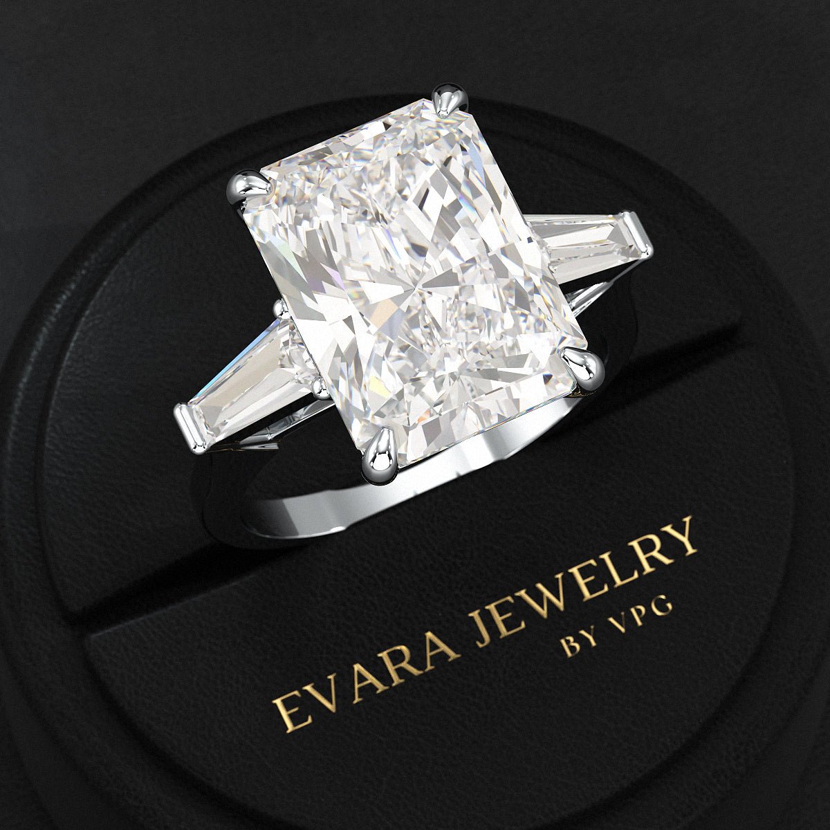 7 Carat Radiant Cut Diamond Three Stone Engagement Ring - Evara Jewelry LLC