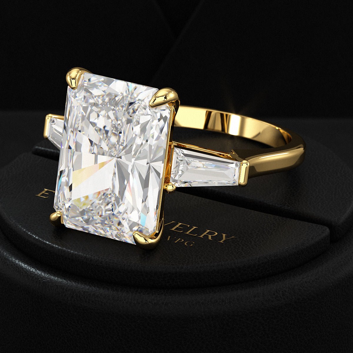 7 Carat Radiant Cut Diamond Three Stone Engagement Ring - Evara Jewelry LLC