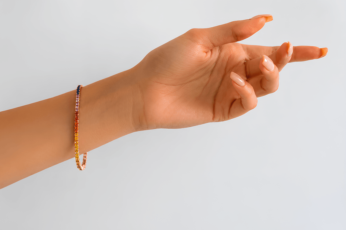 7 Carat Rainbow Sapphire Tennis Bracelet in 14K Solid Gold - Evara Jewelry LLC