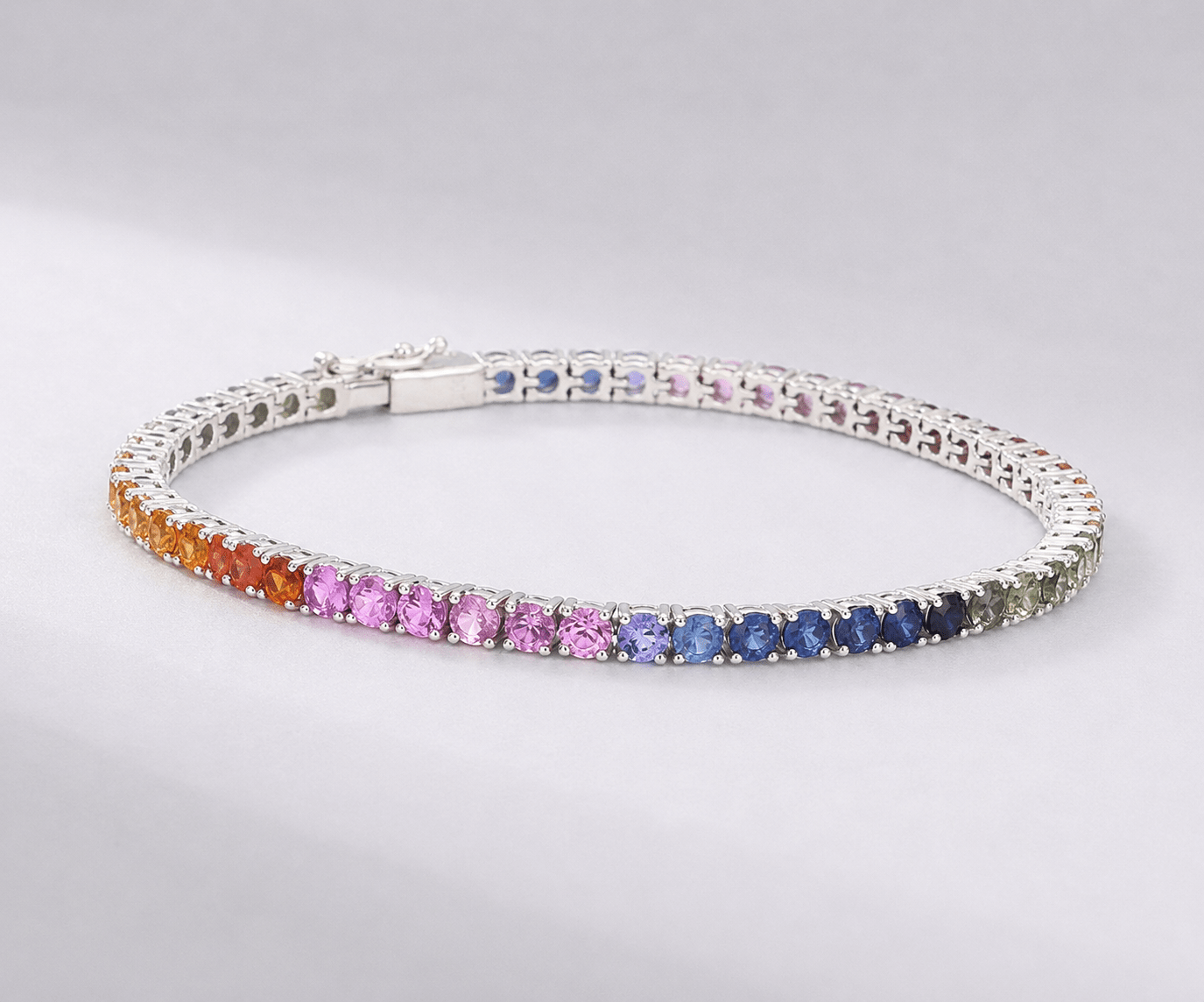 7 Carat Rainbow Sapphire Tennis Bracelet in 14K Solid Gold - Evara Jewelry LLC
