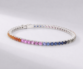 7 Carat Rainbow Sapphire Tennis Bracelet in 14K Solid Gold - Evara Jewelry LLC