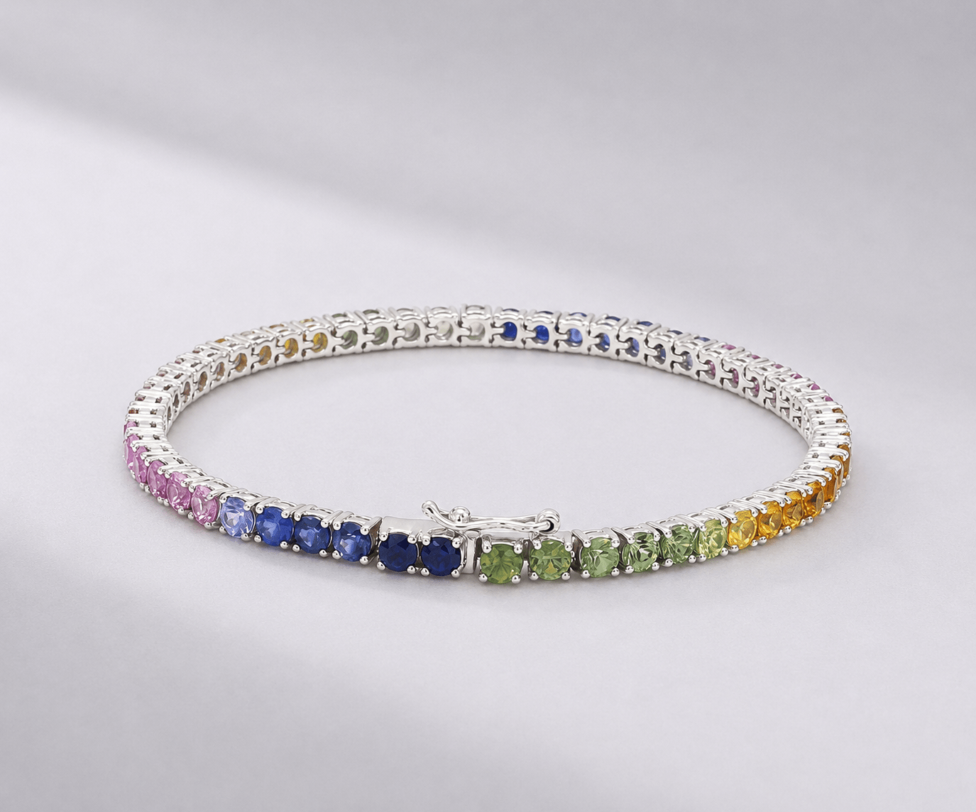 7 Carat Rainbow Sapphire Tennis Bracelet in 14K Solid Gold - Evara Jewelry LLC