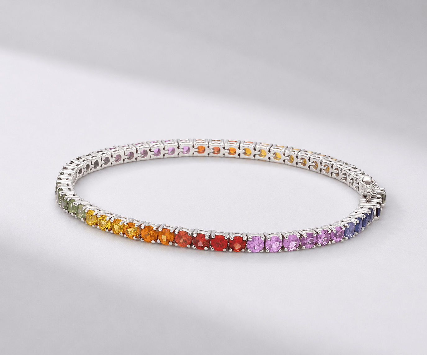 7 Carat Rainbow Sapphire Tennis Bracelet in 14K Solid Gold - Evara Jewelry LLC
