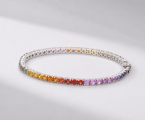 7 Carat Rainbow Sapphire Tennis Bracelet in 14K Solid Gold - Evara Jewelry LLC