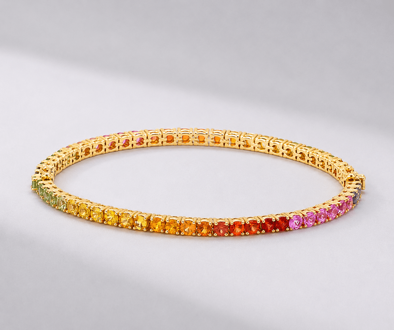 7 Carat Rainbow Sapphire Tennis Bracelet in 14K Solid Gold - Evara Jewelry LLC