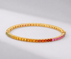 7 Carat Rainbow Sapphire Tennis Bracelet in 14K Solid Gold - Evara Jewelry LLC