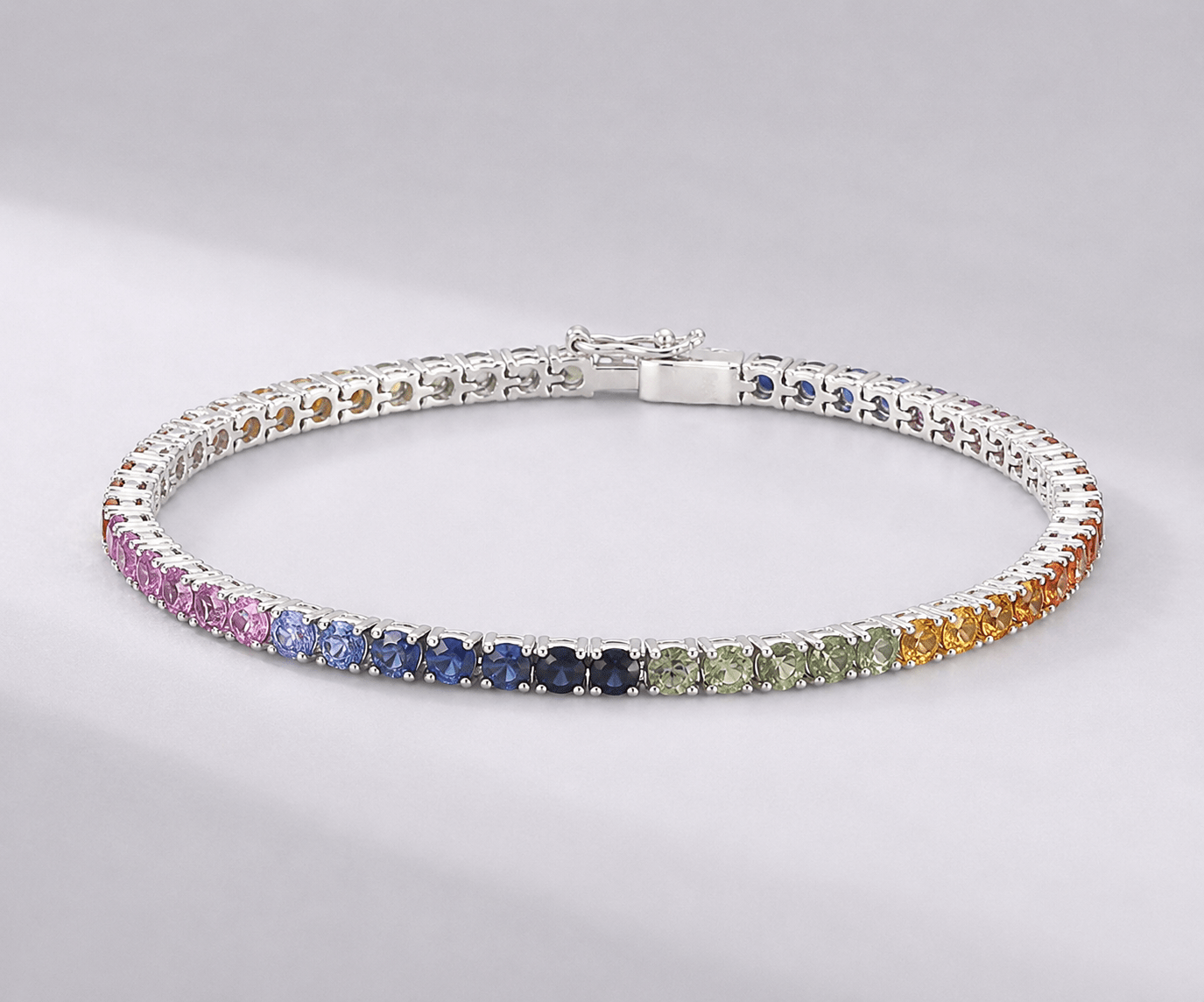 7 Carat Rainbow Sapphire Tennis Bracelet in 14K Solid Gold - Evara Jewelry LLC