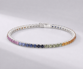 7 Carat Rainbow Sapphire Tennis Bracelet in 14K Solid Gold - Evara Jewelry LLC