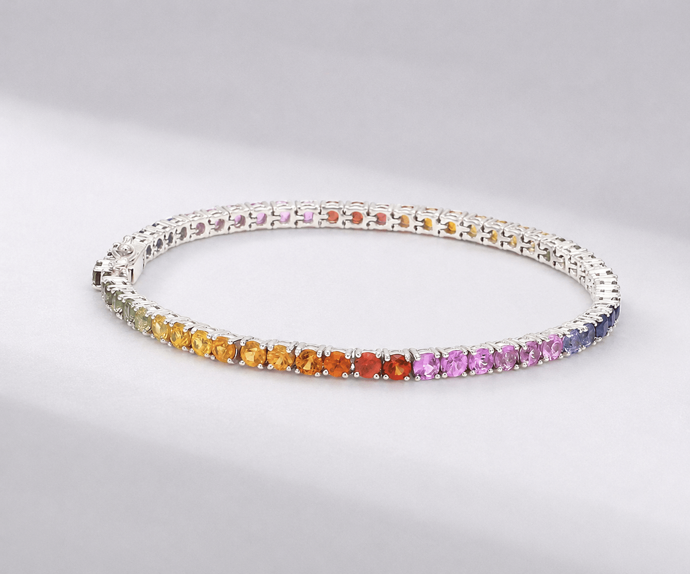 7 Carat Rainbow Sapphire Tennis Bracelet in 14K Solid Gold - Evara Jewelry LLC