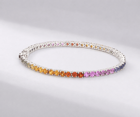 7 Carat Rainbow Sapphire Tennis Bracelet in 14K Solid Gold - Evara Jewelry LLC