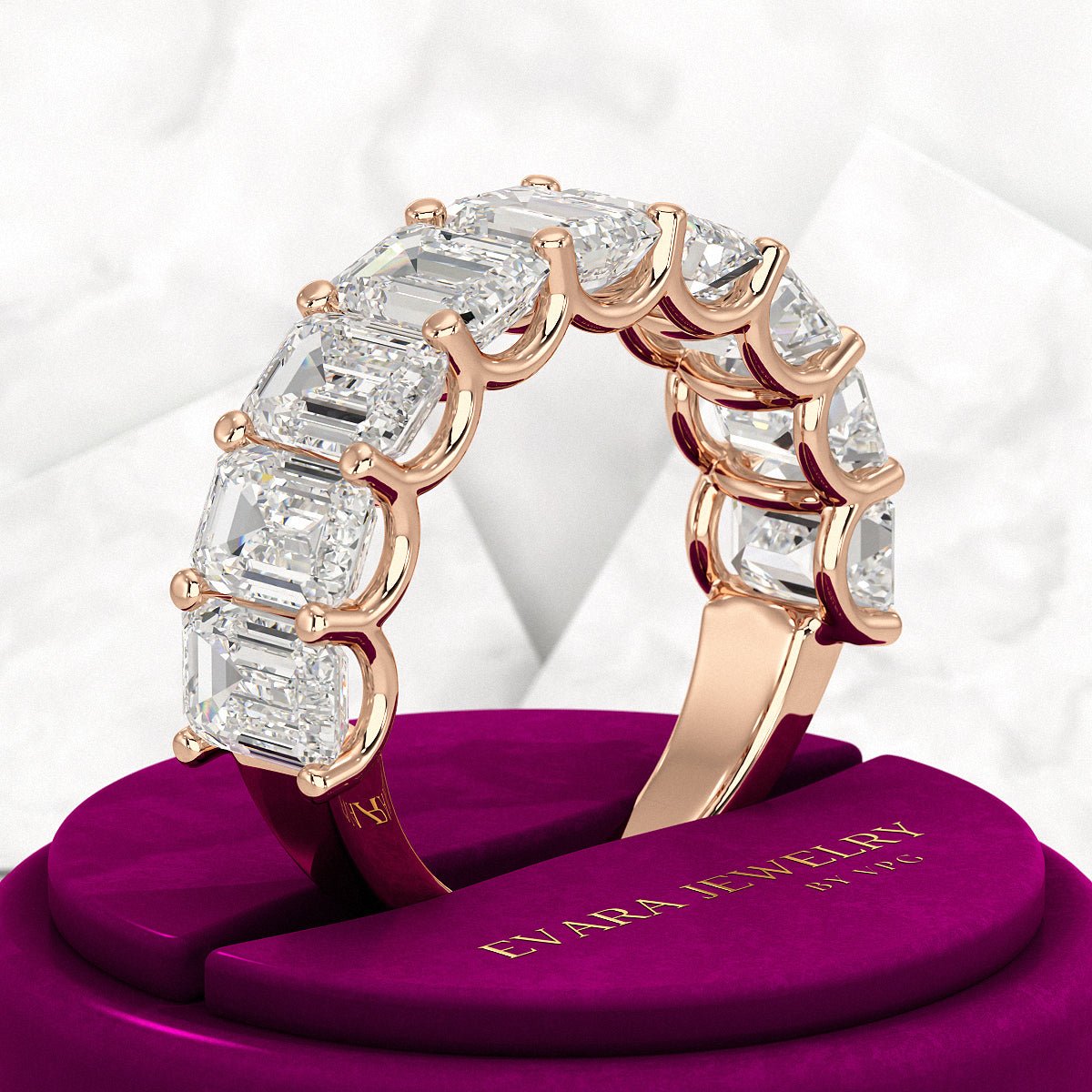 7 Carats Emerald Cut Diamond Minimalist Stacking Band - Evara Jewelry LLC
