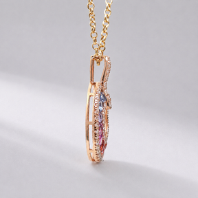 Natural Rainbow Sapphire and Lab-Grown Diamond Circle Pendant Necklace in 14K Gold