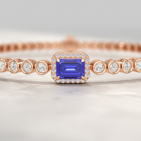 Diamond Tennis Bracelet with Emerald Cut Tanzanite in 14K Solid Gold