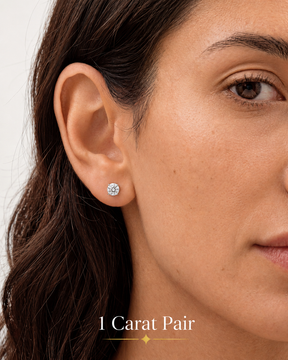 Round Cut Lab Grown Diamond Stud Earrings: 4 Prong Set, Push Back