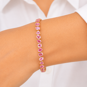 12 Carat Natural Pink Sapphire Mixed-Shape Tennis Bracelet in 14K Gold