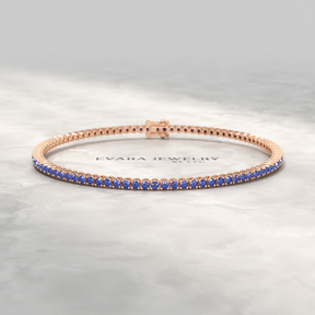 3.14 Carats Natural Blue Sapphire Tennis Bracelet in 14K/18K Solid Gold