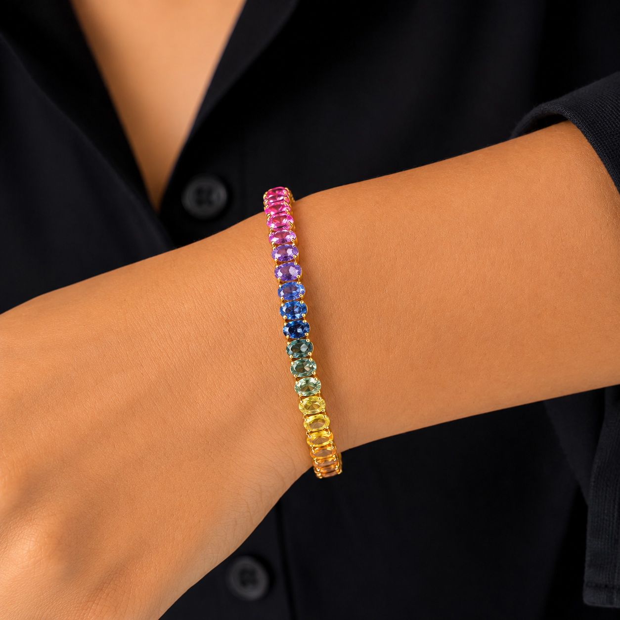 12 Carat Natural Rainbow Sapphire and Multi-Gemstone Bracelet in 18K Gold