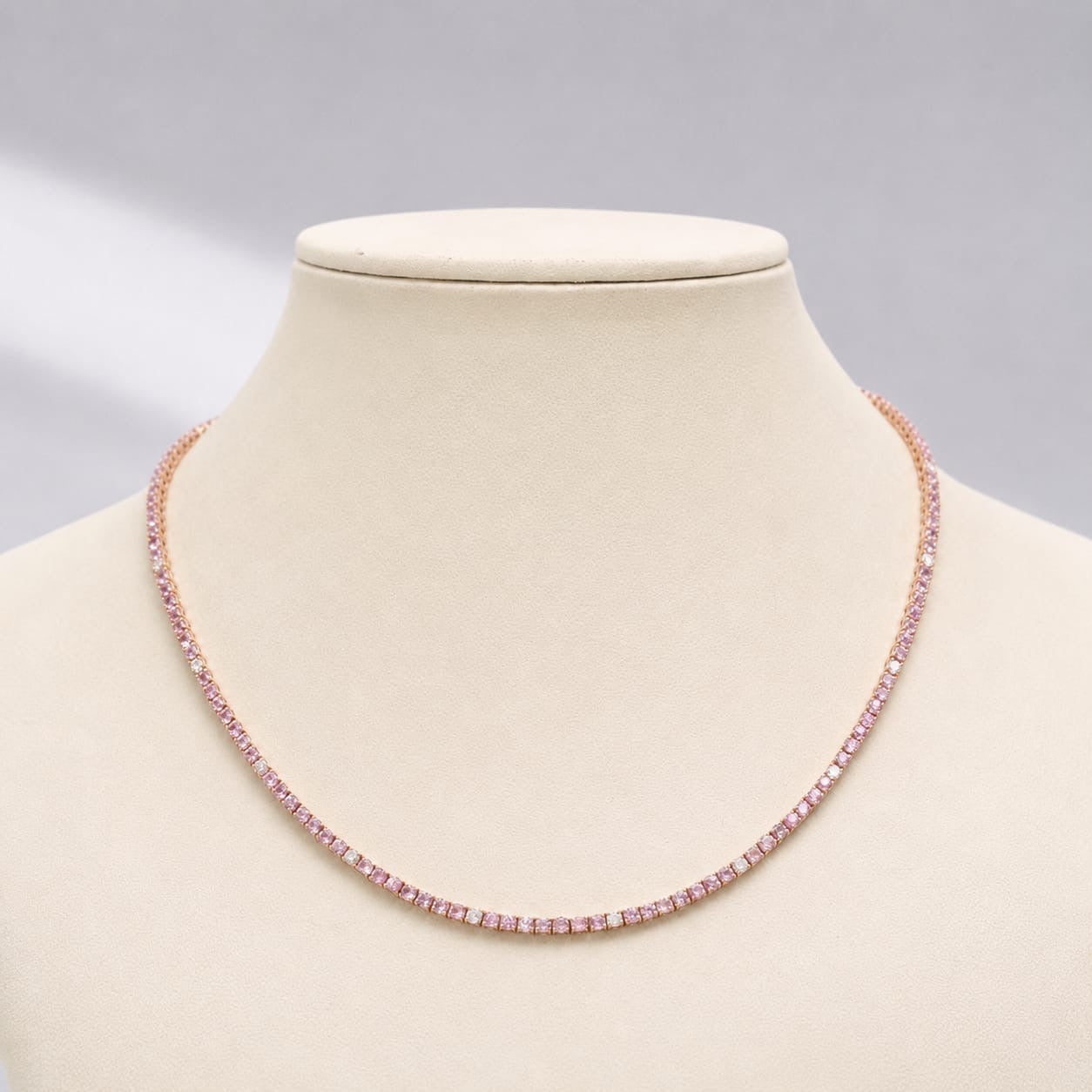 9 Carat Natural Pink Sapphire and Diamond Tennis Choker Necklace in 14K Solid Gold