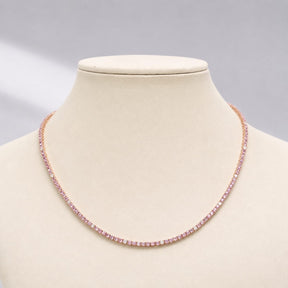 9 Carat Natural Pink Sapphire and Diamond Tennis Choker Necklace in 14K Solid Gold
