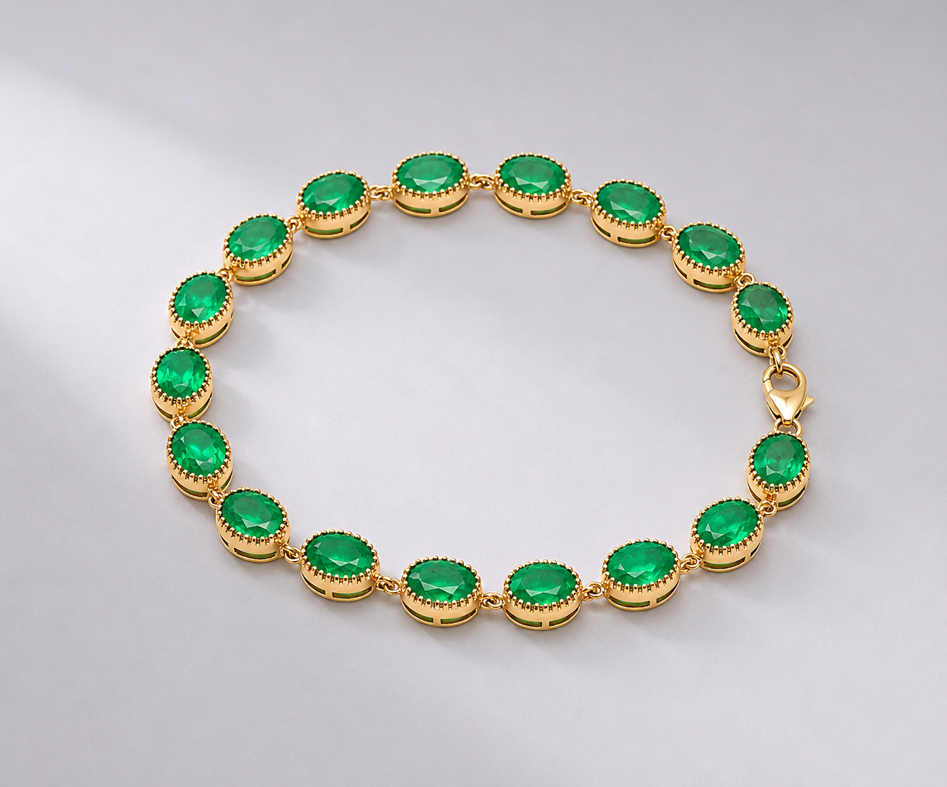12 Carat Natural Zambian Emerald Oval Tennis Bracelet in 14K Gold