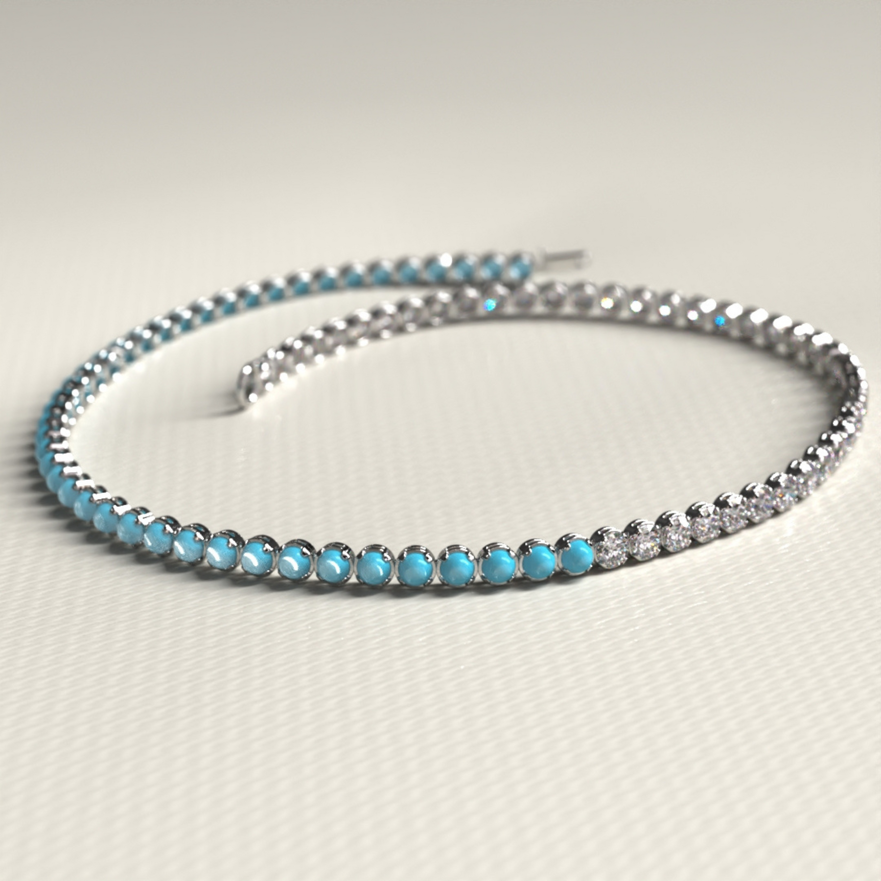 Turquoise & Diamond 50-50 Tennis Bracelet in 14K White Gold